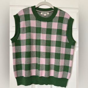 Boden Pink and Green Check Knit Sweater Vest